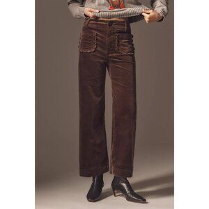 Anthropologie Colette Corduroy Crop Pants Scallop Pocket Wide Leg Size 29 Mink